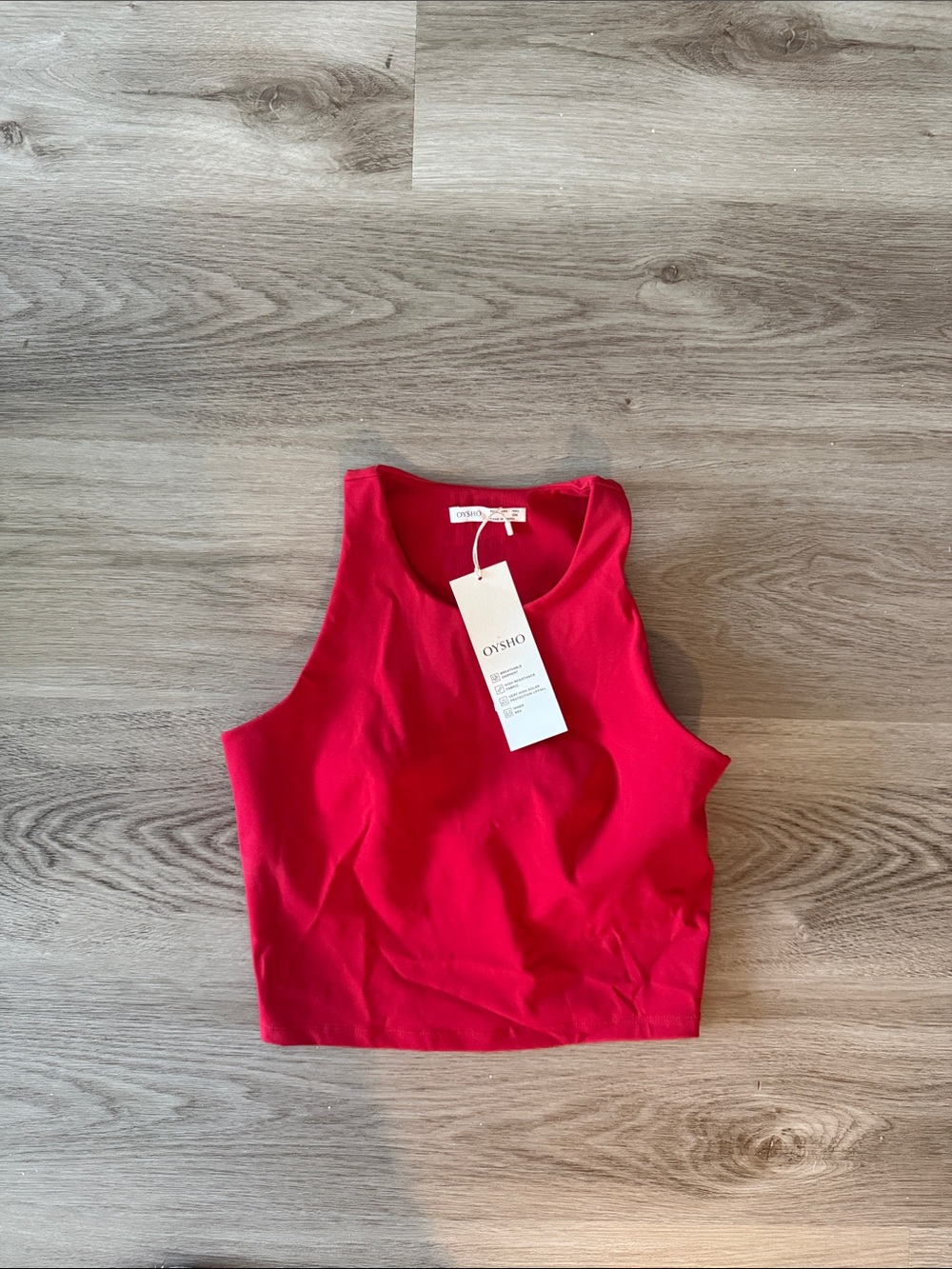 Oysho Red Ribbed High-Neck Crop Tank